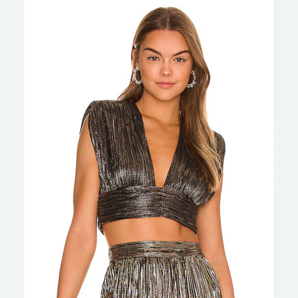 Sabina Musayev Shimmering Black Crop Top